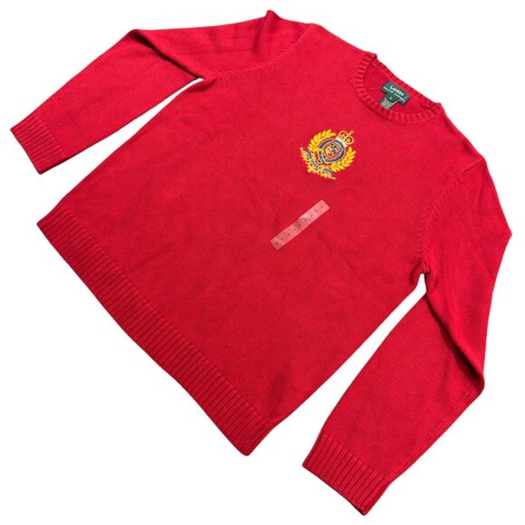 Lauren Ralph Lauren Sweater Women's L Red Knit Crewneck Full Sleeve 100% Cotton - Picture 2 of 8